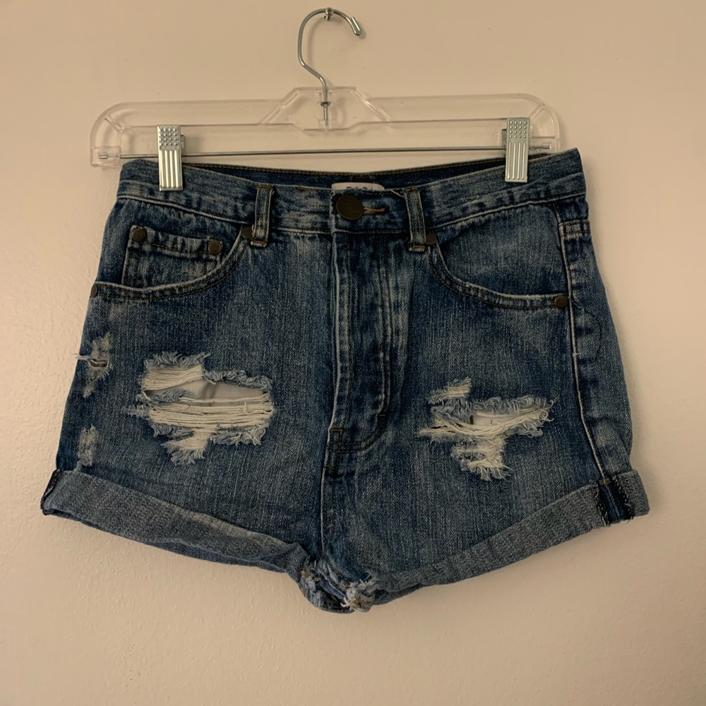 Tobi high rise distressed denim shorts